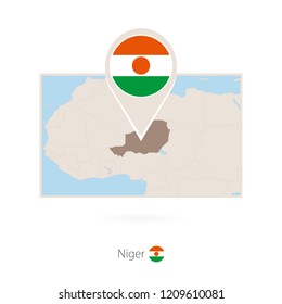 Rectangular map of Niger with pin icon of Niger