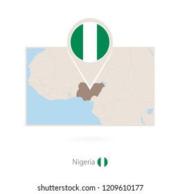Rectangular map of Nigeria with pin icon of Nigeria