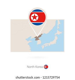 Rectangular map of North Korea with pin icon of North Korea