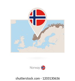 Rectangular map of Norway with pin icon of Norway