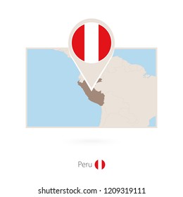 Rectangular map of Peru with pin icon of Peru