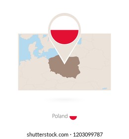 Rectangular map of Poland with pin icon of Poland
