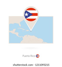 Rectangular map of Puerto Rico with pin icon of Puerto Rico