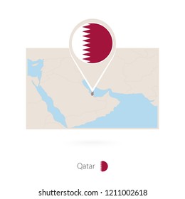 Rectangular map of Qatar with pin icon of Qatar