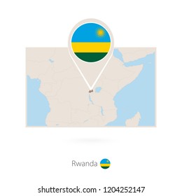Rectangular map of Rwanda with pin icon of Rwanda