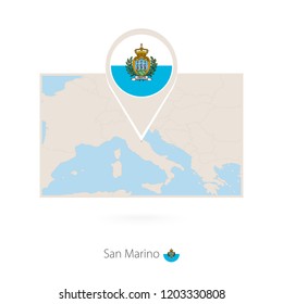 Rectangular map of San Marino with pin icon of San Marino