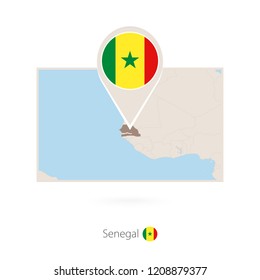 Rectangular map of Senegal with pin icon of Senegal