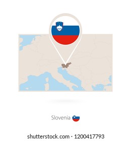 Rectangular map of Slovenia with pin icon of Slovenia