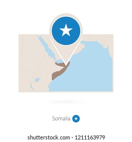 Rectangular map of Somalia with pin icon of Somalia