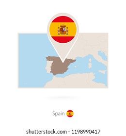 Rectangular map of Spain with pin icon of Spain