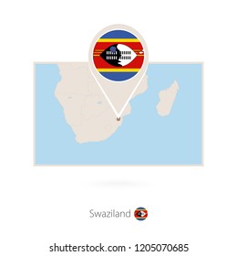 Rectangular map of Swaziland with pin icon of Swaziland