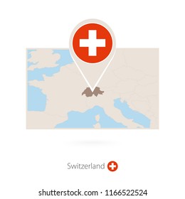 Rectangular map of Switzerland with pin icon of Switzerland