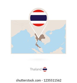 Rectangular map of Thailand with pin icon of Thailand