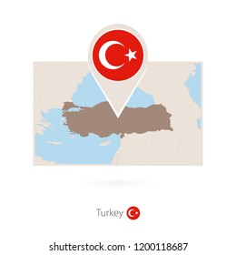 Rectangular map of Turkey with pin icon of Turkey