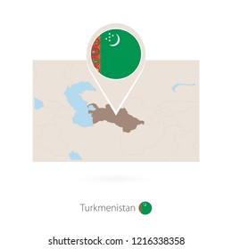 Rectangular map of Turkmenistan with pin icon of Turkmenistan