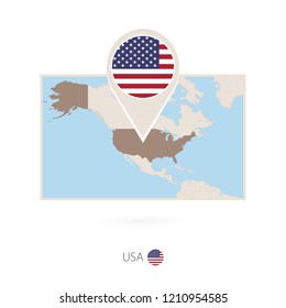 Rectangular Map Of United States Of America With Pin Icon Of USA