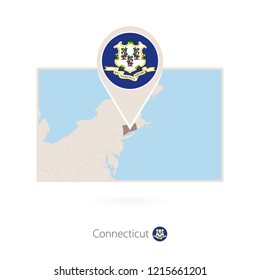 Rectangular map of US state Connecticut with pin icon of Connecticut