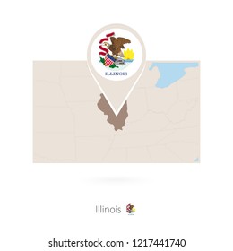 Rectangular map of US state Illinois with pin icon of Illinois
