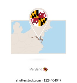 Rectangular map of US state Maryland with pin icon of Maryland