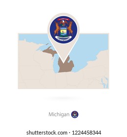 Rectangular map of US state Michigan with pin icon of Michigan