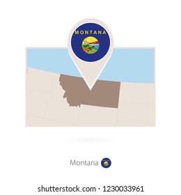 Rectangular map of US state Montana with pin icon of Montana