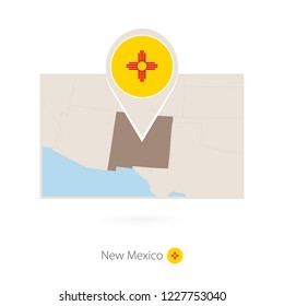 Rectangular map of US state New Mexico with pin icon of New Mexico