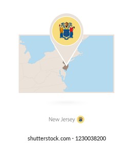 Rectangular map of US state New Jersey with pin icon of New Jersey