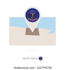Rectangular map of US state North Dakota with pin icon of North Dakota