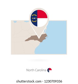 Rectangular map of US state North Carolina with pin icon of North Carolina