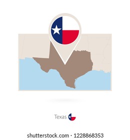 Rectangular map of US state Texas with pin icon of Texas