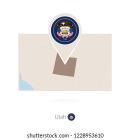 Rectangular map of US state Utah with pin icon of Utah