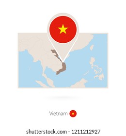 Rectangular map of Vietnam with pin icon of Vietnam