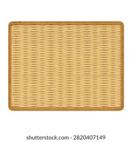 A rectangular mat made of woven straw, showcasing a natural and rustic texture.
