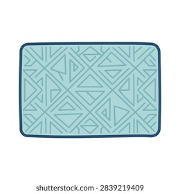 A rectangular mat with a repeating geometric pattern in light blue and a dark blue border, isolated on a white background.