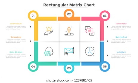 Rectangular Matrix Chart With 6 Square Paper White Cells. Scheme With Six Business Options To Choose. Creative Infographic Design Template. Flat Vector Illustration For Interactive Presentation.