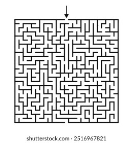 Rectangular Maze Game for Adults and Kids - Simple Flat Vector Black and White Outline Illustration Background is White 