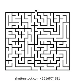 Rectangular Maze Game for Adults and Kids - Simple Flat Vector Black and White Outline Illustration Background is White 