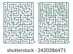 A rectangular maze game with a solution. Maze puzzle of medium difficulty for beginners