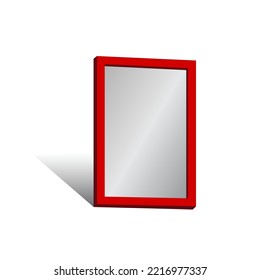 Rectangular Mirror. 3d Mirror Vector. White Mirror Template. Red Mirror On A White Background