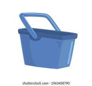 Rectangular mop bucket with handle. Plastic domestic supply for wet cleaning. Bin or container for housework. Colored flat vector illustration of household appliance isolated on white background