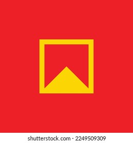 rectangular mountain logo with a triangular cutout below it