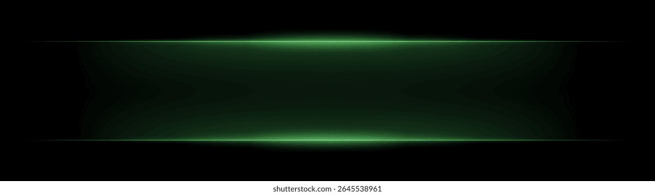 Rectangular neon frame with horizontal light edges and soft glow. Symmetrical bright border forming digital interface effect on dark background.