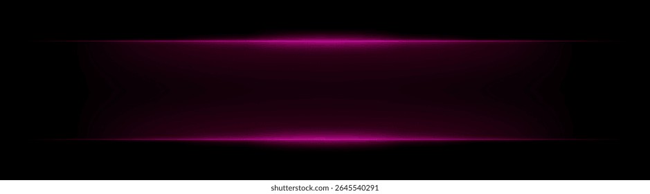 Rectangular neon frame with horizontal light edges and soft glow. Symmetrical bright border forming digital interface effect on dark background.