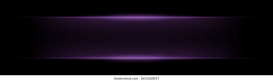 Rectangular neon frame with horizontal light edges and soft glow. Symmetrical bright border forming digital interface effect on dark background.