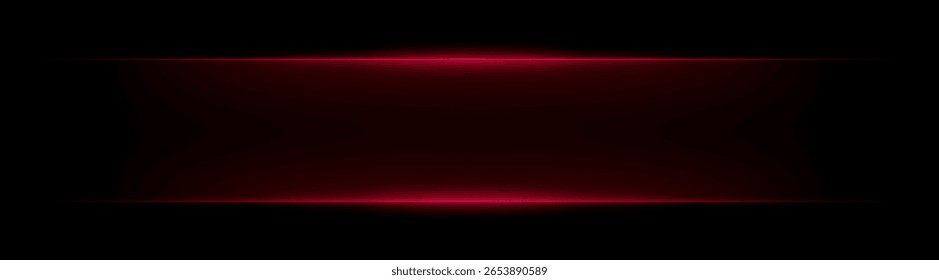 Rectangular neon frame with horizontal light edges and soft glow. Symmetrical bright border forming digital interface effect on dark background.
