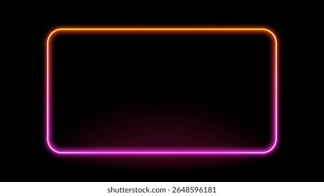Quadro brilhante de néon retangular com cantos arredondados e efeito de cor de gradiente. Design moderno de luz elétrica para publicidade e sobreposição.