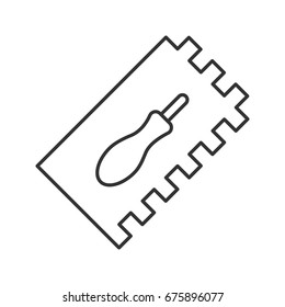 Rectangular notched trowel linear icon. Thin line illustration. Construction spatula. Contour symbol. Vector isolated outline drawing