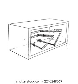 rectangular open box with arrows flowing inside multi air flow container thick insulation vector illustration eps