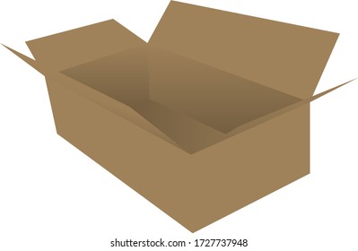 Rectangular open cardboard box for sending goods.