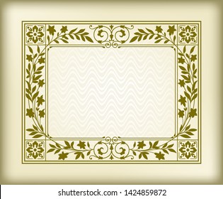 Rectangular ornate framework on background. Floral elements, decorated corners. Swatch is included.